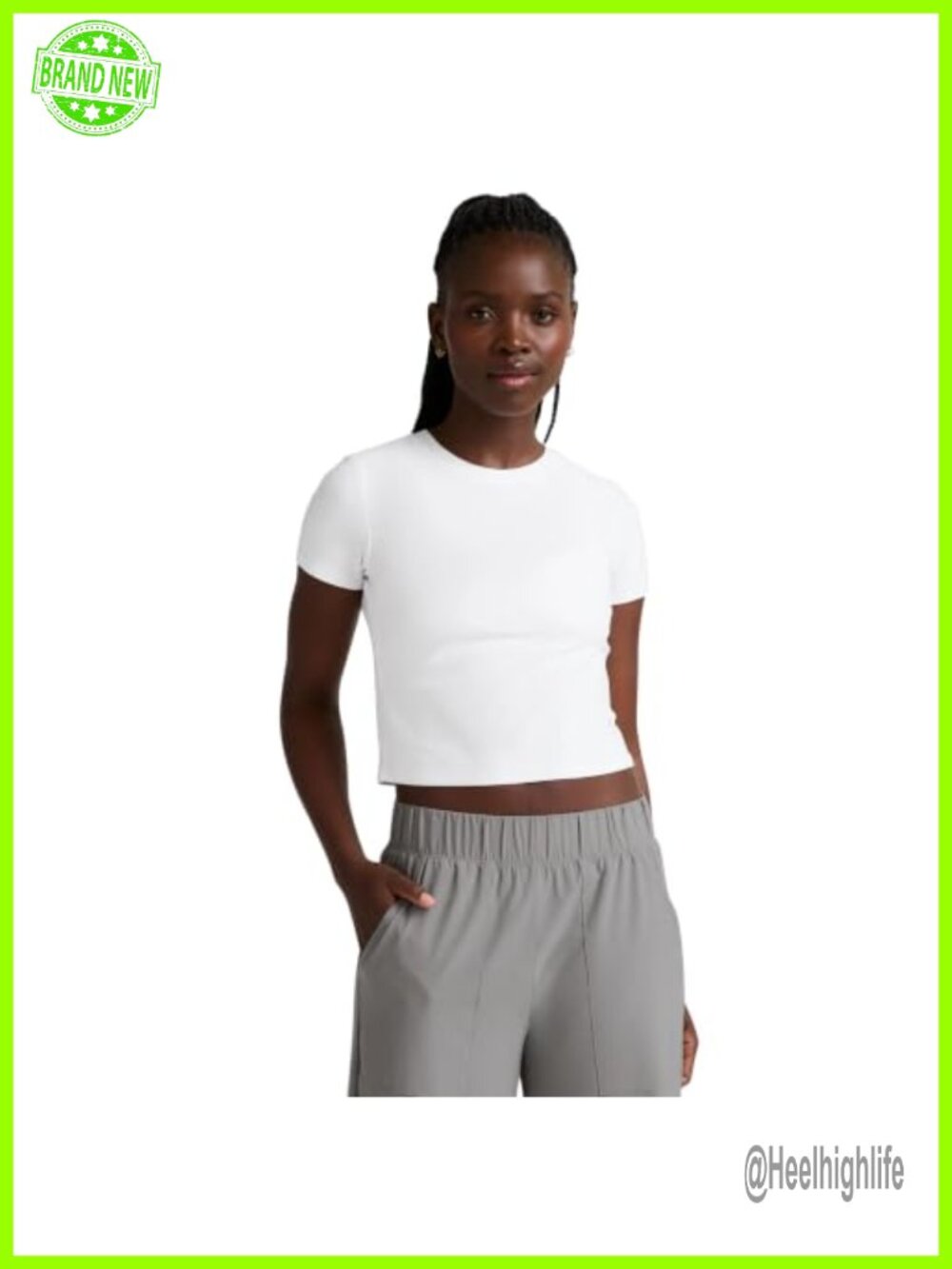 Women's Featherweight Cropped Tee Short Sleeve Crew Neck Fitted Active Yoga Top